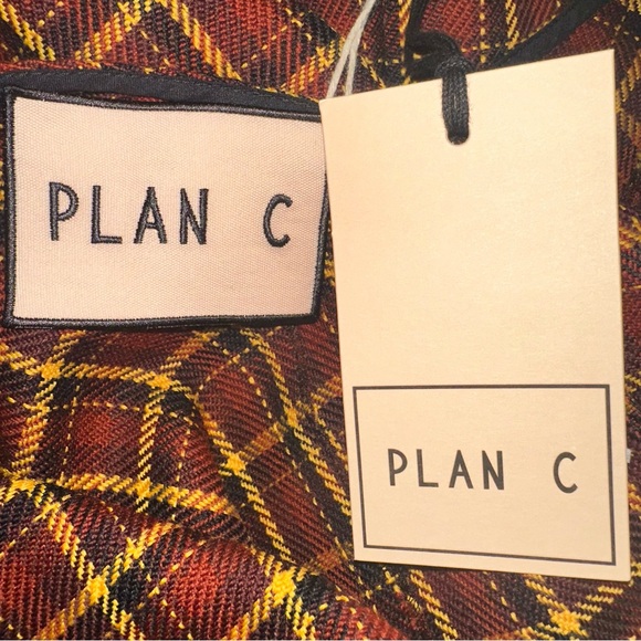 Plan C NWT V Neck Midi Dress Wool Tartan Check Rust Yellow IT 40/US 6 - Picture 10 of 12